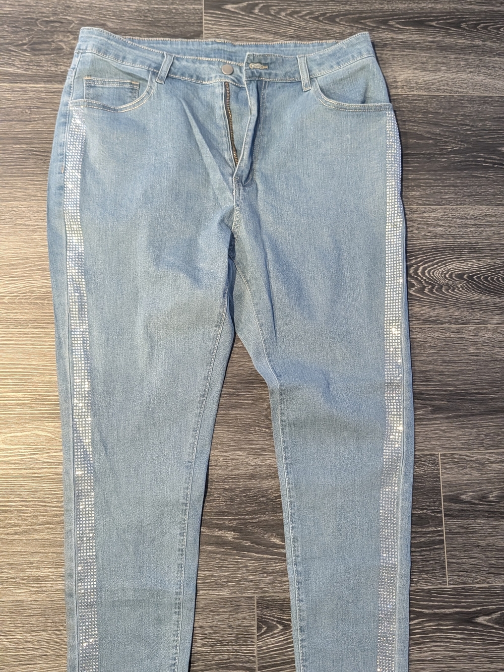 SHEIN Light Blue Skinny Jeans with Rhinestone Side Stripes